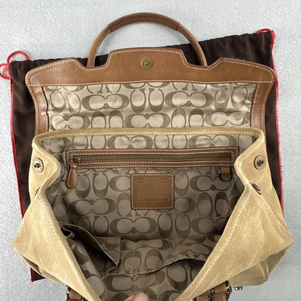 Coach Soho Suede Satchel Bag Womens Medium Beige Leather Top Handle 9674